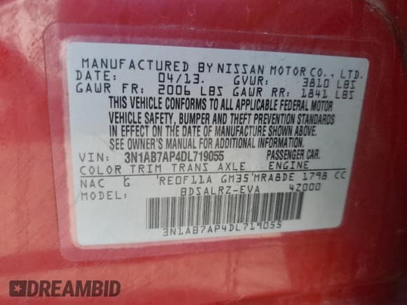 ✅ 2013 Nissan Sentra SV • VIN: 3N1AB7AP4DL719055 • Lot: 90511295. Listed on Copart with 118,489 mi. Free auction sales archive from the USA and detailed vehicle history report at DreamBid. Image 13.