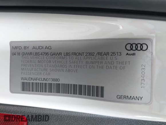 ✅ 2018 Audi A4 Premium • VIN: WAUDNAF43JN013880 • Лот: 42442320. Опубликован ранее на IAAI с пробегом 83 945 миль. Бесплатный доступ к архиву аукционных продаж из США и подробный отчёт об истории автомобиля на DreamBid. Изображение 9.