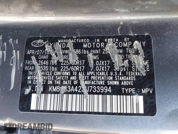 2018 Hyundai Tucson SEL z VIN KM8J33A42JU733994, wystawiony jako IAAI lot #42985978 z przebiegiem 164 545 mil mil oraz . Historia ofert i sprzedaży dostępna na DreamBid. Obrazek 9.