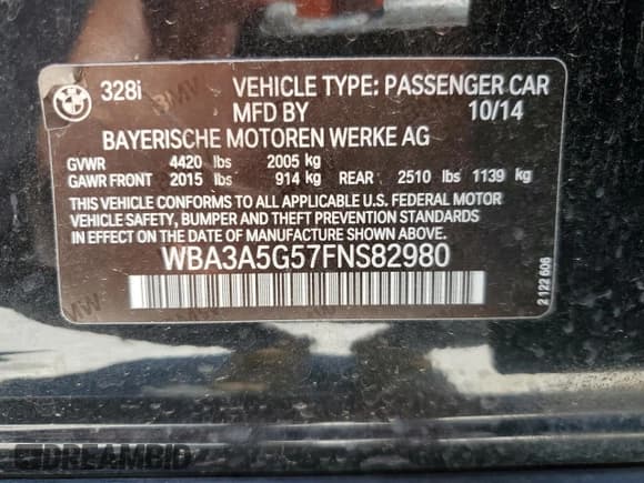 ✅ 2015 BMW 3 Series 328i • VIN: WBA3A5G57FNS82980 • Lot: 57552205. Wystawiony na Copart z przebiegiem 149 744 mil. Bezpłatny archiwum sprzedaży aukcyjnych z USA i szczegółowy raport historii pojazdu na DreamBid. Zdjęcie 12.