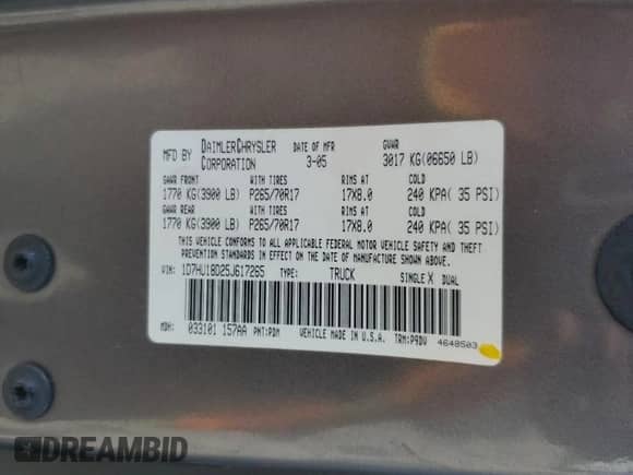 2005 Dodge 1500 SLT с VIN 1D7HU18D25J617265, выставлен на аукционе Copart как лот 68610104 с пробегом 183 956 миль миль и Списание • Salvage title. История ставок и продаж доступна на DreamBid. Изображение 12.