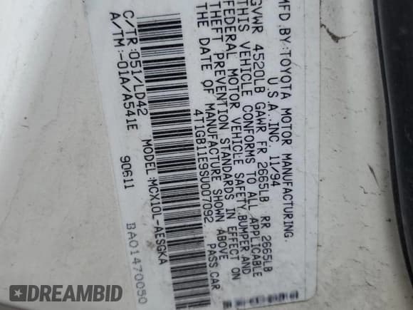 ✅ 1995 Toyota Avalon XLS • VIN: 4T1GB11E9SU007092 • Lot: 58488924. Wystawiony na Copart z przebiegiem 374 548 mil. Bezpłatny archiwum sprzedaży aukcyjnych z USA i szczegółowy raport historii pojazdu na DreamBid. Zdjęcie 12.