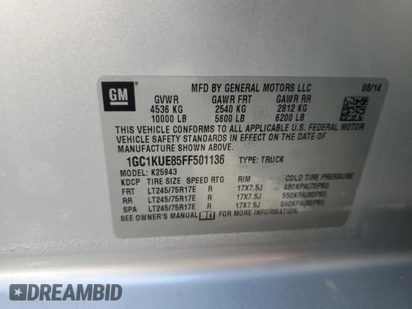 ✅ 2015 Chevrolet Silverado 2500HD Work Truck • VIN: 1GC1KUE85FF501136 • Lot: 61762365. Listed on Copart with 188,897 mi. Free auction sales archive from the USA and detailed vehicle history report at DreamBid. Image 12.