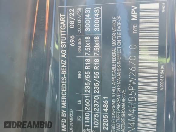 ✅ 2023 Mercedes-Benz GLB 250 • VIN: W1N4M4HB5PW267010 • Lot: 86669275. Listed on Copart with 44,760 mi. Free auction sales archive from the USA and detailed vehicle history report at DreamBid. Image 14.