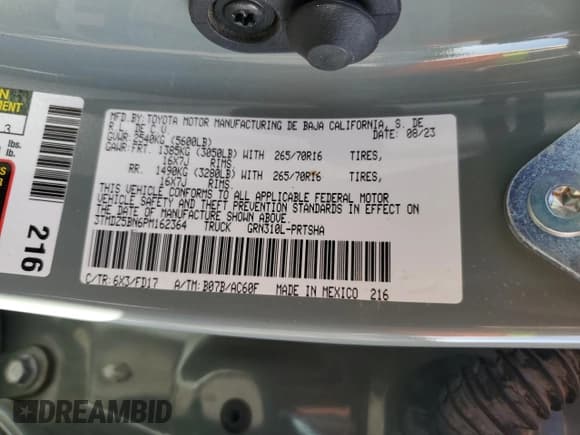 ✅ 2023 Toyota Tacoma TRD Off Road • VIN: 3TMDZ5BN6PM162364 • Lot: 82401895. Wystawiony na Copart z przebiegiem 54 505 mil. Bezpłatny archiwum sprzedaży aukcyjnych z USA i szczegółowy raport historii pojazdu na DreamBid. Zdjęcie 12.