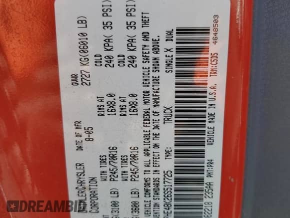 2006 Dodge Dakota SLT с VIN 1D7HE48K26S517725, выставлен на аукционе Copart как лот 48126085 с пробегом 252 671 миль миль и Списание • Salvage title. История ставок и продаж доступна на DreamBid. Изображение 12.