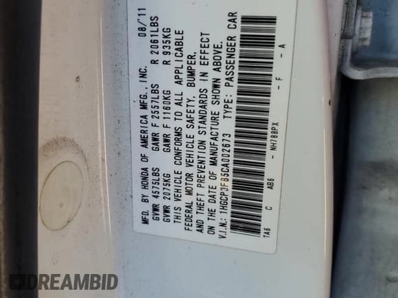 ✅ 2012 Honda Accord EX-L • VIN: 1HGCP3F85CA002673 • Lot: 82622275. Listed on Copart with 200,289 mi. Free auction sales archive from the USA and detailed vehicle history report at DreamBid. Image 12.