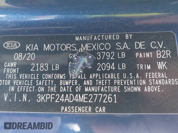 ✅ 2021 Kia Forte LXS • VIN: 3KPF24AD4ME277261 • Лот: 42230195. Опубликован ранее на IAAI с пробегом 86 515 миль. Бесплатный доступ к архиву аукционных продаж из США и подробный отчёт об истории автомобиля на DreamBid. Изображение 9.