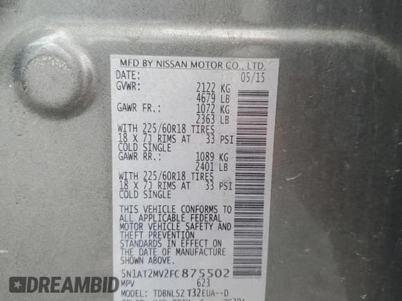 ✅ 2015 Nissan Rogue SL • VIN: 5N1AT2MV2FC875502 • Lot: 57425905. Listed on Copart with 133,180 mi. Free auction sales archive from the USA and detailed vehicle history report at DreamBid. Image 14.