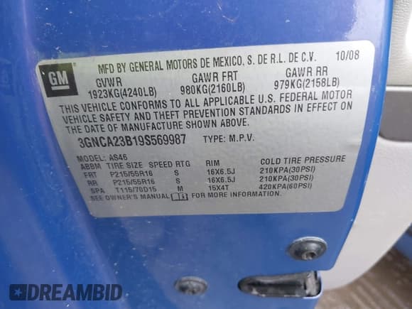 ✅ 2009 Chevrolet HHR 1LT • VIN: 3GNCA23B19S569987 • Lot: 41480610. Listed on IAAI with 111,644 mi. Free auction sales archive from the USA and detailed vehicle history report at DreamBid. Image 9.