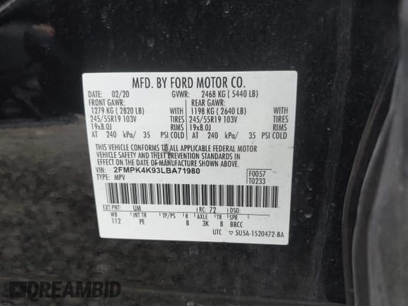 ✅ 2020 Ford Edge Titanium • VIN: 2FMPK4K93LBA71980 • Lot: 43335741. Wystawiony na IAAI z przebiegiem 78 807 mil. Bezpłatny archiwum sprzedaży aukcyjnych z USA i szczegółowy raport historii pojazdu na DreamBid. Zdjęcie 9.