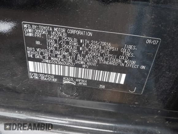 ✅ 2008 Toyota RAV4 • VIN: JTMBD33V386058537 • Лот: 43763314. Опубликован ранее на IAAI с пробегом 251 450 миль. Бесплатный доступ к архиву аукционных продаж из США и подробный отчёт об истории автомобиля на DreamBid. Изображение 9.