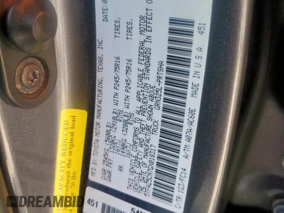 ✅ 2016 Toyota Tacoma SR5 • VIN: 5TFAZ5CN7GX018317 • Лот: 90356395. Опубликован ранее на Copart с пробегом 102 214 миль. Бесплатный доступ к архиву аукционных продаж из США и подробный отчёт об истории автомобиля на DreamBid. Изображение 13.