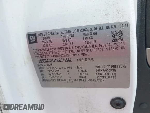 ✅ 2011 Chevrolet HHR 2LT • VIN: 3GNBACFU1BS641582 • Lot: 42331625. Listed on IAAI with 107,376 mi. Free auction sales archive from the USA and detailed vehicle history report at DreamBid. Image 9.