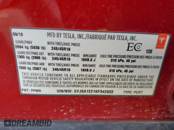 ✅ 2019 Tesla Model S 75D • VIN: 5YJSA1E21KF342633 • Lot: 48808215. Wystawiony na Copart z przebiegiem 79 615 mil. Bezpłatny archiwum sprzedaży aukcyjnych z USA i szczegółowy raport historii pojazdu na DreamBid. Zdjęcie 12.