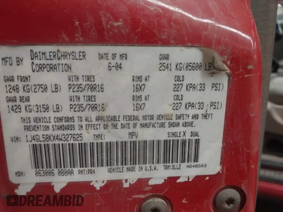 ✅ 2004 Jeep Liberty Limited • VIN: 1J4GL58KX4W327625 • Лот: 43752792. Опубликован ранее на IAAI с пробегом 400 840 миль. Бесплатный доступ к архиву аукционных продаж из США и подробный отчёт об истории автомобиля на DreamBid. Изображение 9.