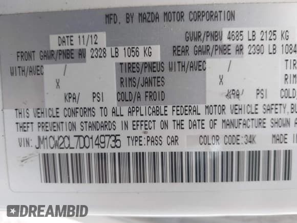 ✅ 2013 Mazda 5 Touring • VIN: JM1CW2CL7D0149735 • Лот: 43142042. Опубликован ранее на IAAI с пробегом 120 488 миль. Бесплатный доступ к архиву аукционных продаж из США и подробный отчёт об истории автомобиля на DreamBid. Изображение 9.