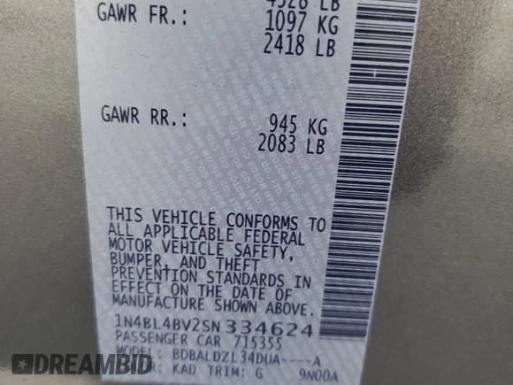 ✅ 2025 Nissan Altima S • VIN: 1N4BL4BV2SN334624 • Lot: 90895355. Listed on Copart with 1,385 mi. Free auction sales archive from the USA and detailed vehicle history report at DreamBid. Image 13.