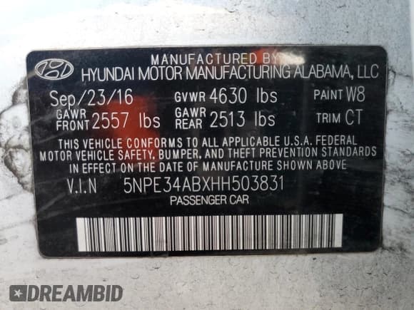 ✅ 2017 Hyundai Sonata Sport • VIN: 5NPE34ABXHH503831 • Лот: 68579752. Опубликован ранее на Copart с пробегом 146 531 миль. Бесплатный доступ к архиву аукционных продаж из США и подробный отчёт об истории автомобиля на DreamBid. Изображение 12.