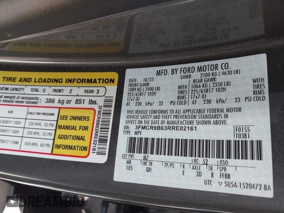 ✅ 2024 Ford Bronco Sport Big Bend • VIN: 3FMCR9B63RRE02161 • Lot: 43549957. Listed on IAAI with 13,470 mi. Free auction sales archive from the USA and detailed vehicle history report at DreamBid. Image 9.