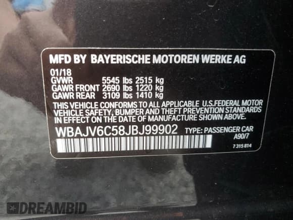 ✅ 2018 BMW 6 Series 640i xDrive • VIN: WBAJV6C58JBJ99902 • Lot: 73396284. Listed on Copart with 70,884 mi. Free auction sales archive from the USA and detailed vehicle history report at DreamBid. Image 12.