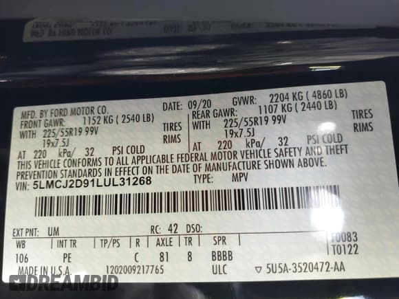 ✅ 2020 Lincoln Corsair Reserve • VIN: 5LMCJ2D91LUL31268 • Lot: 43628361. Listed on IAAI with 43,687 mi. Free auction sales archive from the USA and detailed vehicle history report at DreamBid. Image 9.