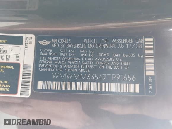 ✅ 2009 MINI Clubman S • VIN: WMWMM33549TP91656 • Lot: 42625405. Listed on IAAI with 104,230 mi. Free auction sales archive from the USA and detailed vehicle history report at DreamBid. Image 9.