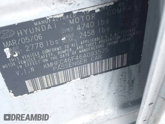 2006 Hyundai Azera SE z VIN KMHFC46F46A093575, wystawiony jako IAAI lot #41259753 z przebiegiem 164 453 mil mil oraz . Historia ofert i sprzedaży dostępna na DreamBid. Obrazek 9.