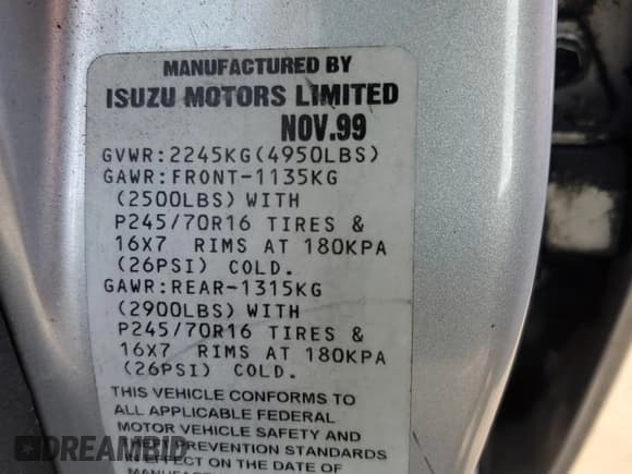 ✅ 2000 Isuzu Rodeo S • VIN: 4S2CK58W2Y4311726 • Лот: 85070364. Опубликован ранее на Copart с пробегом 226 510 миль. Бесплатный доступ к архиву аукционных продаж из США и подробный отчёт об истории автомобиля на DreamBid. Изображение 13.