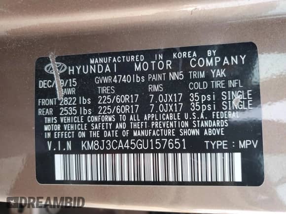 2016 Hyundai Tucson SE с VIN KM8J3CA45GU157651, выставлен на аукционе Copart как лот 67616165 с пробегом 70 941 миль миль и Списание • Salvage title. История ставок и продаж доступна на DreamBid. Изображение 14.