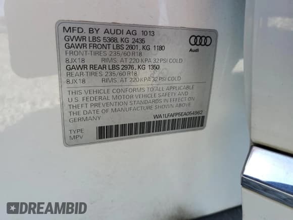 ✅ 2014 Audi Q5 Premium Plus • VIN: WA1LFAFP5EA054962 • Lot: 89710185. Wystawiony na Copart z przebiegiem 113 150 mil. Bezpłatny archiwum sprzedaży aukcyjnych z USA i szczegółowy raport historii pojazdu na DreamBid. Zdjęcie 12.