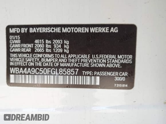 ✅ 2015 BMW 4 Series 428i • VIN: WBA4A9C50FGL85857 • Lot: 42542619. Listed on IAAI with 136,411 mi. Free auction sales archive from the USA and detailed vehicle history report at DreamBid. Image 9.