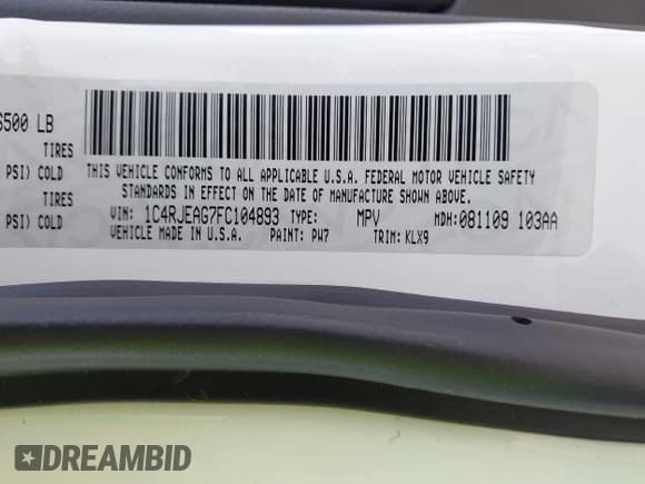 ✅ 2015 Jeep Grand Cherokee Laredo • VIN: 1C4RJEAG7FC104893 • Lot: 43009030. Listed on IAAI with 128,500 mi. Free auction sales archive from the USA and detailed vehicle history report at DreamBid. Image 9.