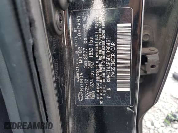 2013 Hyundai Accent GLS с VIN KMHCT4AE6DU398461, выставлен на аукционе Copart как лот 82005835 с пробегом 265 517 миль миль и Списание • Salvage title. История ставок и продаж доступна на DreamBid. Изображение 12.