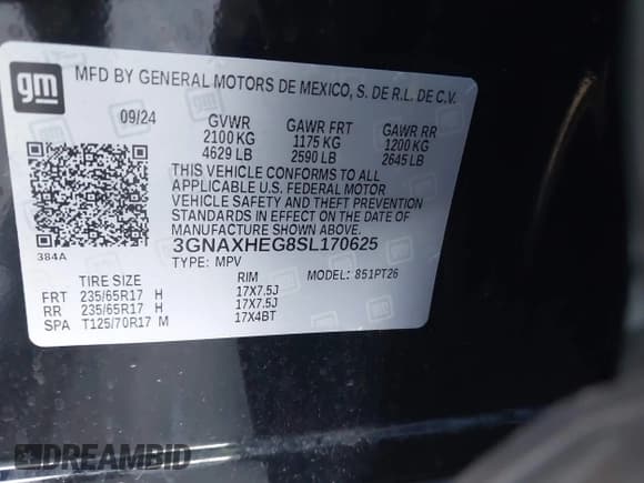 ✅ 2025 Chevrolet Equinox FWD LT • VIN: 3GNAXHEG8SL170625 • Lot: 42787829. Wystawiony na IAAI z przebiegiem 13 620 mil. Bezpłatny archiwum sprzedaży aukcyjnych z USA i szczegółowy raport historii pojazdu na DreamBid. Zdjęcie 9.
