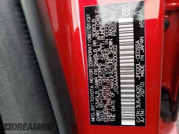 ✅ 2021 Toyota Mirai XLE • VIN: JTDAAAAA9MA000822 • Лот: 39751294. Опубликован ранее на Copart с пробегом 23 894 миль. Бесплатный доступ к архиву аукционных продаж из США и подробный отчёт об истории автомобиля на DreamBid. Изображение 12.