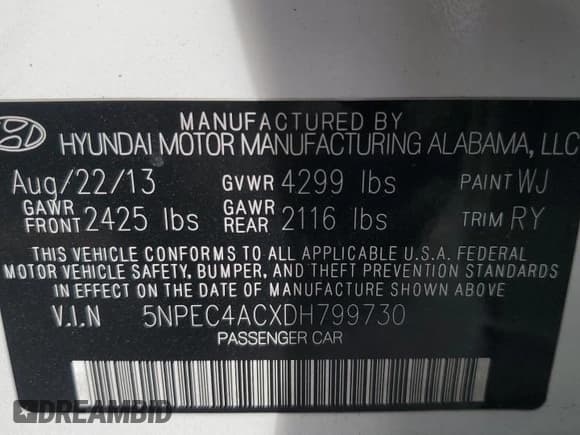 ✅ 2013 Hyundai Sonata SE • VIN: 5NPEC4ACXDH799730 • Лот: 86672345. Опубликован ранее на Copart с пробегом 97 537 миль. Бесплатный доступ к архиву аукционных продаж из США и подробный отчёт об истории автомобиля на DreamBid. Изображение 13.