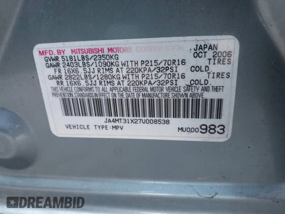 ✅ 2007 Mitsubishi Outlander LS • VIN: JA4MT31X27U008538 • Lot: 43597671. Wystawiony na IAAI z przebiegiem 160 526 mil. Bezpłatny archiwum sprzedaży aukcyjnych z USA i szczegółowy raport historii pojazdu na DreamBid. Zdjęcie 9.