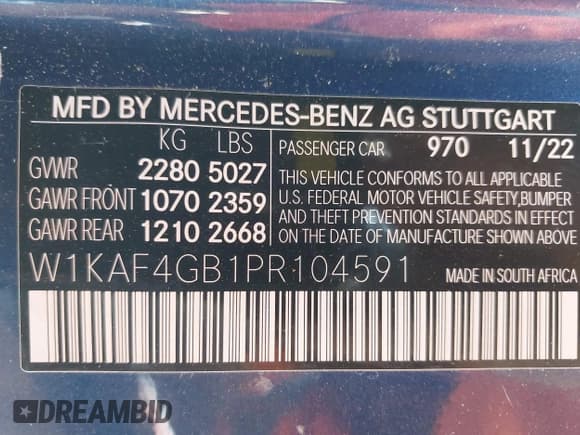 ✅ 2023 Mercedes-Benz C 300 • VIN: W1KAF4GB1PR104591 • Lot: 42148258. Listed on IAAI with 26,407 mi. Free auction sales archive from the USA and detailed vehicle history report at DreamBid. Image 9.