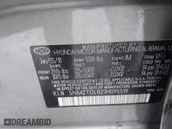 ✅ 2018 Hyundai Santa Fe 2.4L • VIN: 5NMZTDLB2JH095519 • Лот: 43462708. Опубликован ранее на IAAI с пробегом 87 498 миль. Бесплатный доступ к архиву аукционных продаж из США и подробный отчёт об истории автомобиля на DreamBid. Изображение 9.