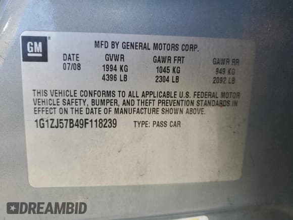 ✅ 2009 Chevrolet Malibu 2LT • VIN: 1G1ZJ57B49F118239 • Lot: 75199434. Listed on Copart with 218,845 mi. Free auction sales archive from the USA and detailed vehicle history report at DreamBid. Image 12.