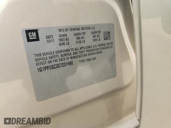 ✅ 2012 Chevrolet Cruze 1LT • VIN: 1G1PF5SC2C7231990 • Лот: 86888995. Опубликован ранее на Copart с пробегом 128 285 миль. Бесплатный доступ к архиву аукционных продаж из США и подробный отчёт об истории автомобиля на DreamBid. Изображение 12.