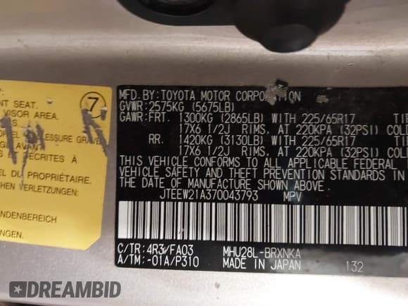 ✅ 2007 Toyota Highlander w/3rd Row • VIN: JTEEW21A370043793 • Лот: 41361431. Опубликован ранее на IAAI с пробегом 232 237 миль. Бесплатный доступ к архиву аукционных продаж из США и подробный отчёт об истории автомобиля на DreamBid. Изображение 9.