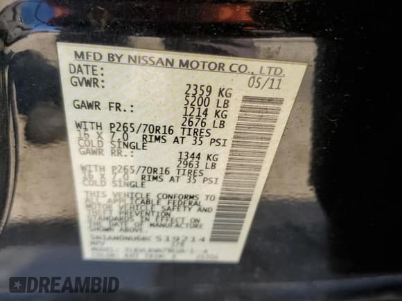 ✅ 2011 Nissan Xterra S • VIN: 5N1AN0NU6BC519214 • Lot: 50699035. Listed on Copart with 203,716 mi. Free auction sales archive from the USA and detailed vehicle history report at DreamBid. Image 15.