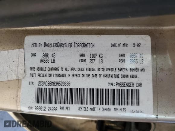 ✅ 2003 Chrysler Concorde • VIN: 2C3AD36M83H523680 • Lot: 75079884. Wystawiony na Copart z przebiegiem Nie podano. Bezpłatny archiwum sprzedaży aukcyjnych z USA i szczegółowy raport historii pojazdu na DreamBid. Zdjęcie 13.