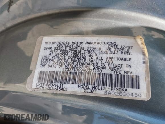 ✅ 1998 Toyota Sienna XLE • VIN: 4T3ZF13C9WU021130 • Лот: 43475988. Опубликован ранее на IAAI с пробегом 166 310 миль. Бесплатный доступ к архиву аукционных продаж из США и подробный отчёт об истории автомобиля на DreamBid. Изображение 9.