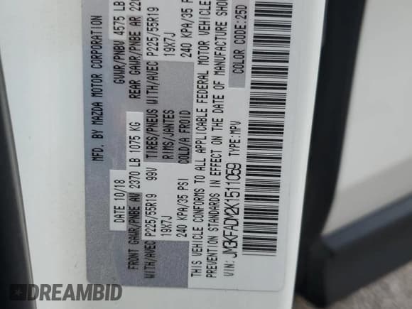 ✅ 2019 Mazda CX-5 Grand Touring • VIN: JM3KFADM2K1511059 • Лот: 62960575. Опубликован ранее на Copart с пробегом 58 918 миль. Бесплатный доступ к архиву аукционных продаж из США и подробный отчёт об истории автомобиля на DreamBid. Изображение 13.