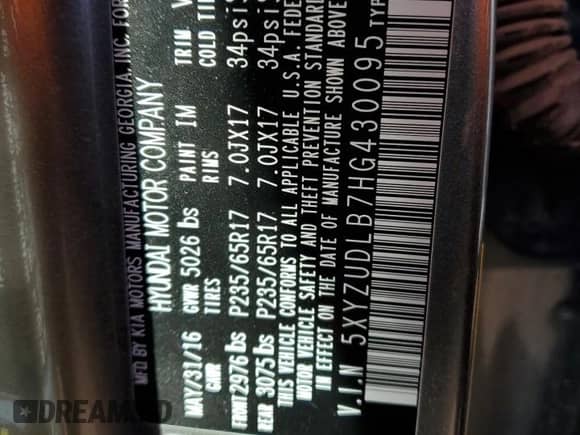 ✅ 2017 Hyundai Santa Fe 2.4L • VIN: 5XYZUDLB7HG430095 • Lot: 47276733. Wystawiony na Copart z przebiegiem 34 861 mil mil. Skorzystaj z bezpłatnego archiwum sprzedaży aukcyjnych z USA i zobacz szczegółowy raport historii pojazdu na DreamBid. Zdjęcie 14.