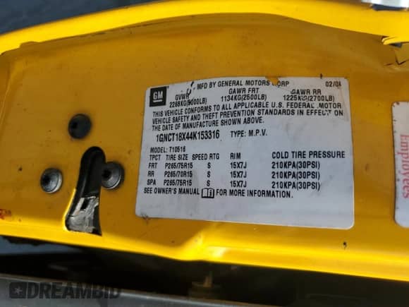 2004 Chevrolet Blazer LS z VIN 1GNCT18X44K153316, wystawiony jako Copart lot #61374025 z przebiegiem Nie podano mil oraz Szkoda całkowita • Salvage title. Historia ofert i sprzedaży dostępna na DreamBid. Obrazek 13.