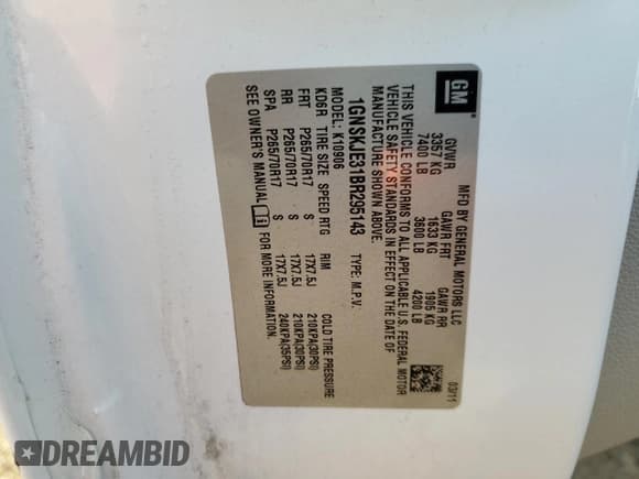 ✅ 2011 Chevrolet Suburban LT • VIN: 1GNSKJE31BR295143 • Lot: 77816884. Wystawiony na Copart z przebiegiem 237 363 mil. Bezpłatny archiwum sprzedaży aukcyjnych z USA i szczegółowy raport historii pojazdu na DreamBid. Zdjęcie 13.